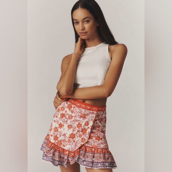 Farm Rio Printed Ruffle Mini Wrap Skirt, NWT - Picture 3 of 5